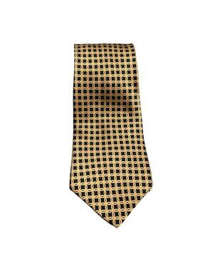 Club Room By Charter Club Silk Tie Gold & Black Geometric Pattern Made In USA